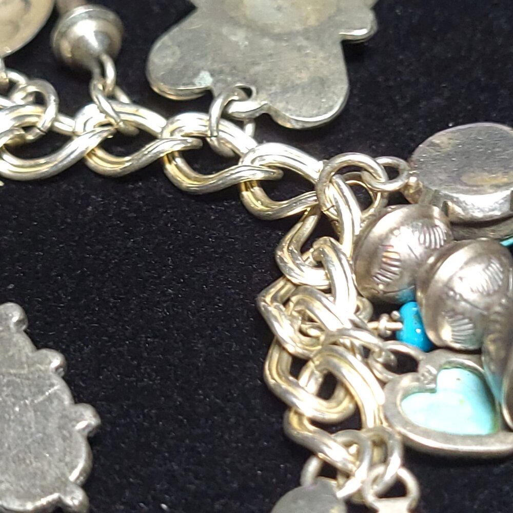NAVAJO, HOPI, ZUNI & PAWN Turquoise Spiny Oyster, Lapis, Coral CHARM BRACELET - Picture 8 of 12